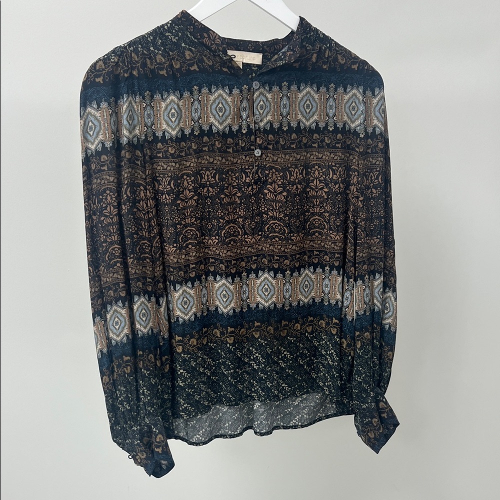 Vanessa Bruno Black and Brown Patterned Blouse